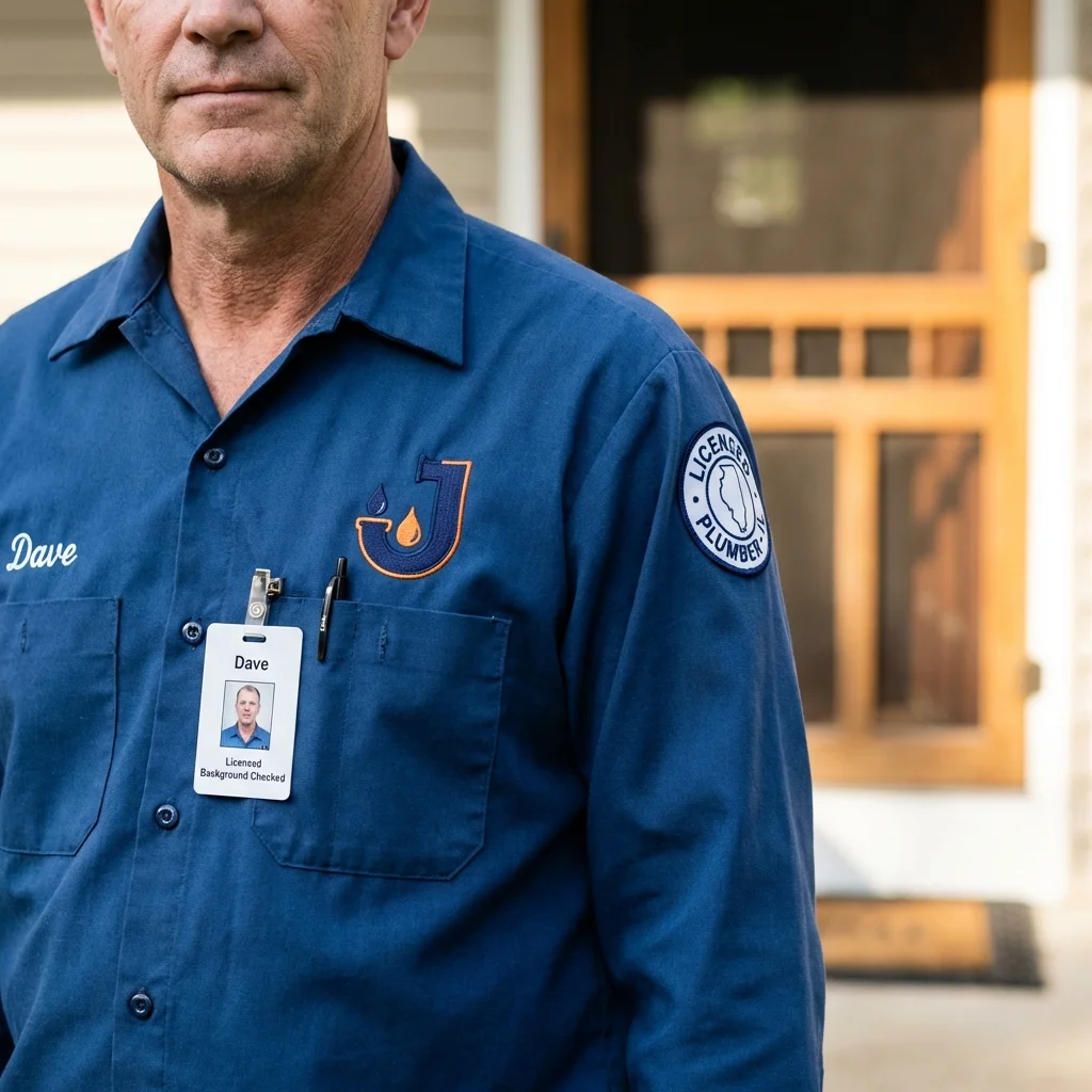 Licensed plumber showing ID badge in Fredericksburg, PA