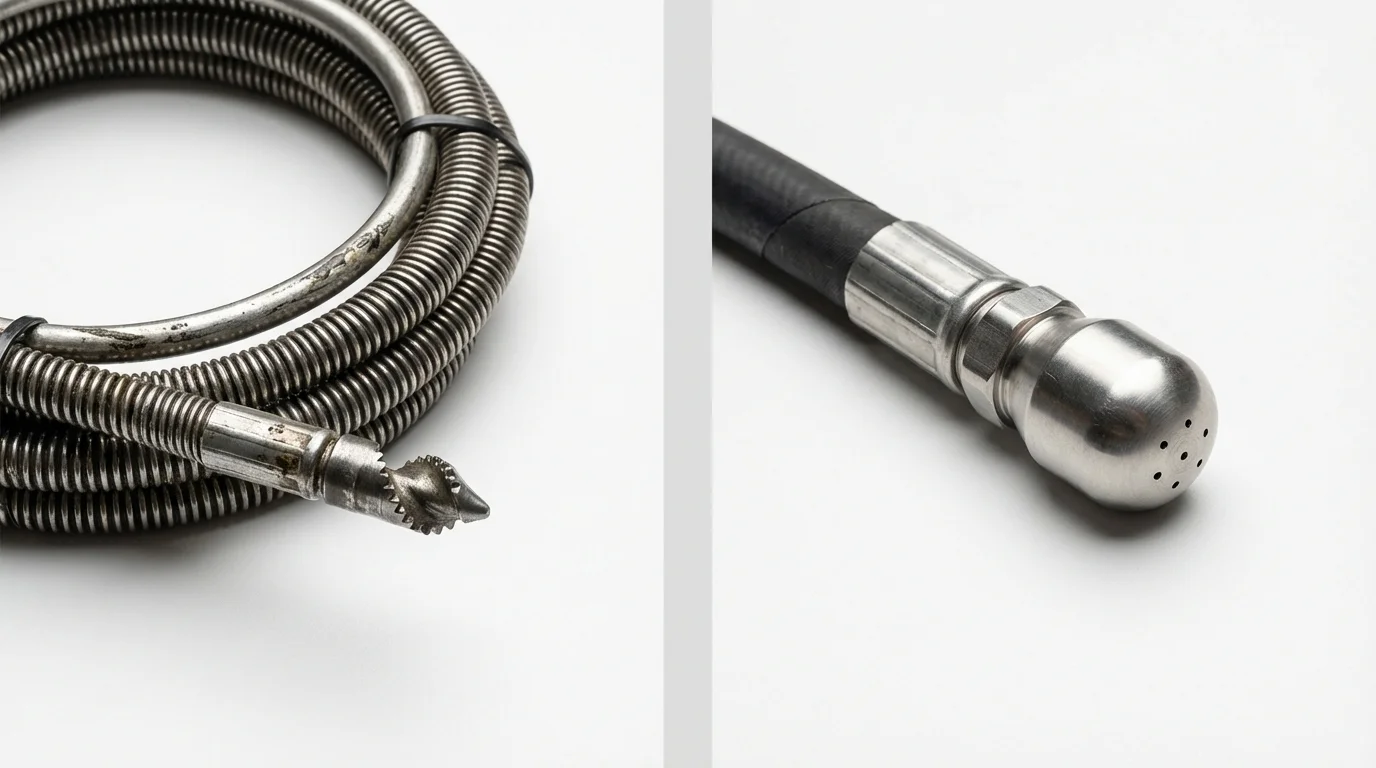 Drain snake cable and hydro jetting nozzle used for drain cleaning in Fredericksburg, PA