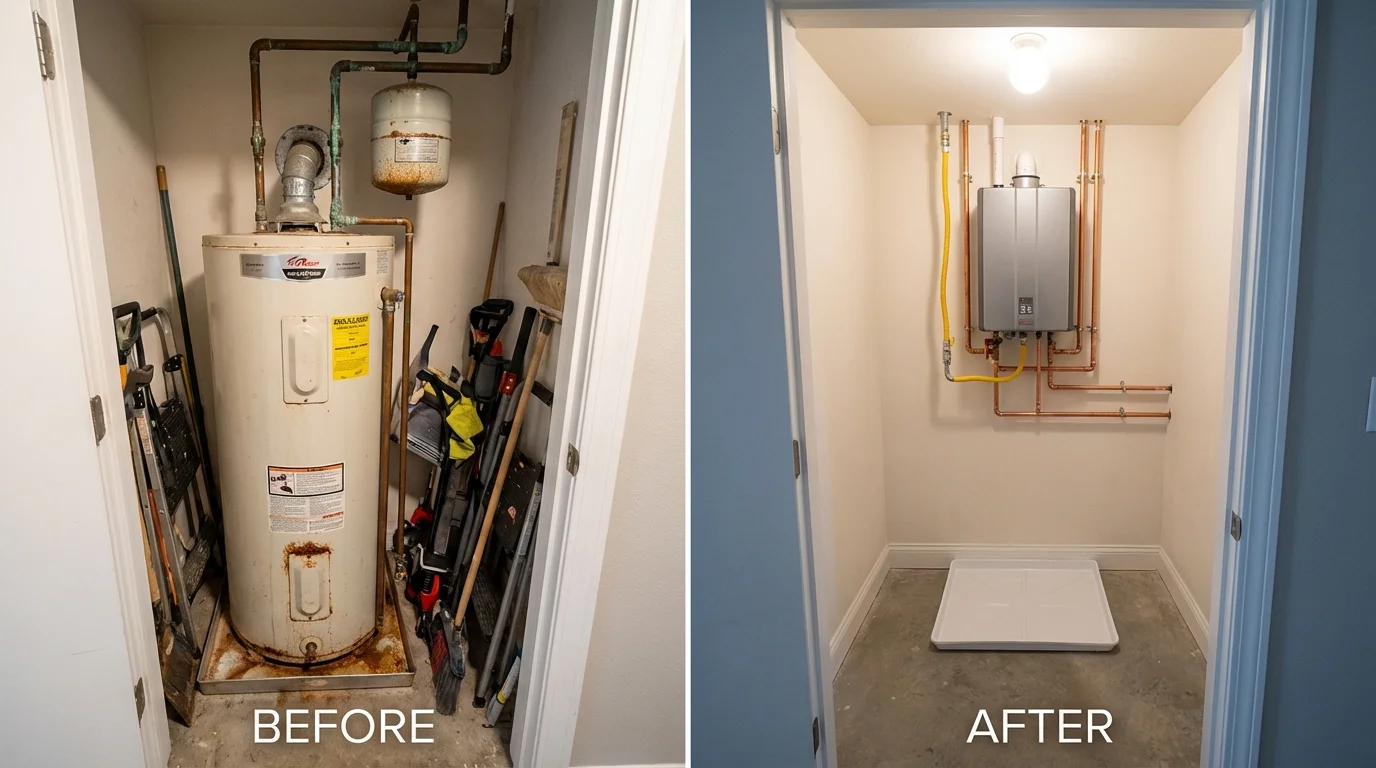 Tank water heater versus wall-mounted tankless unit comparison for Fredericksburg, PA homeowners