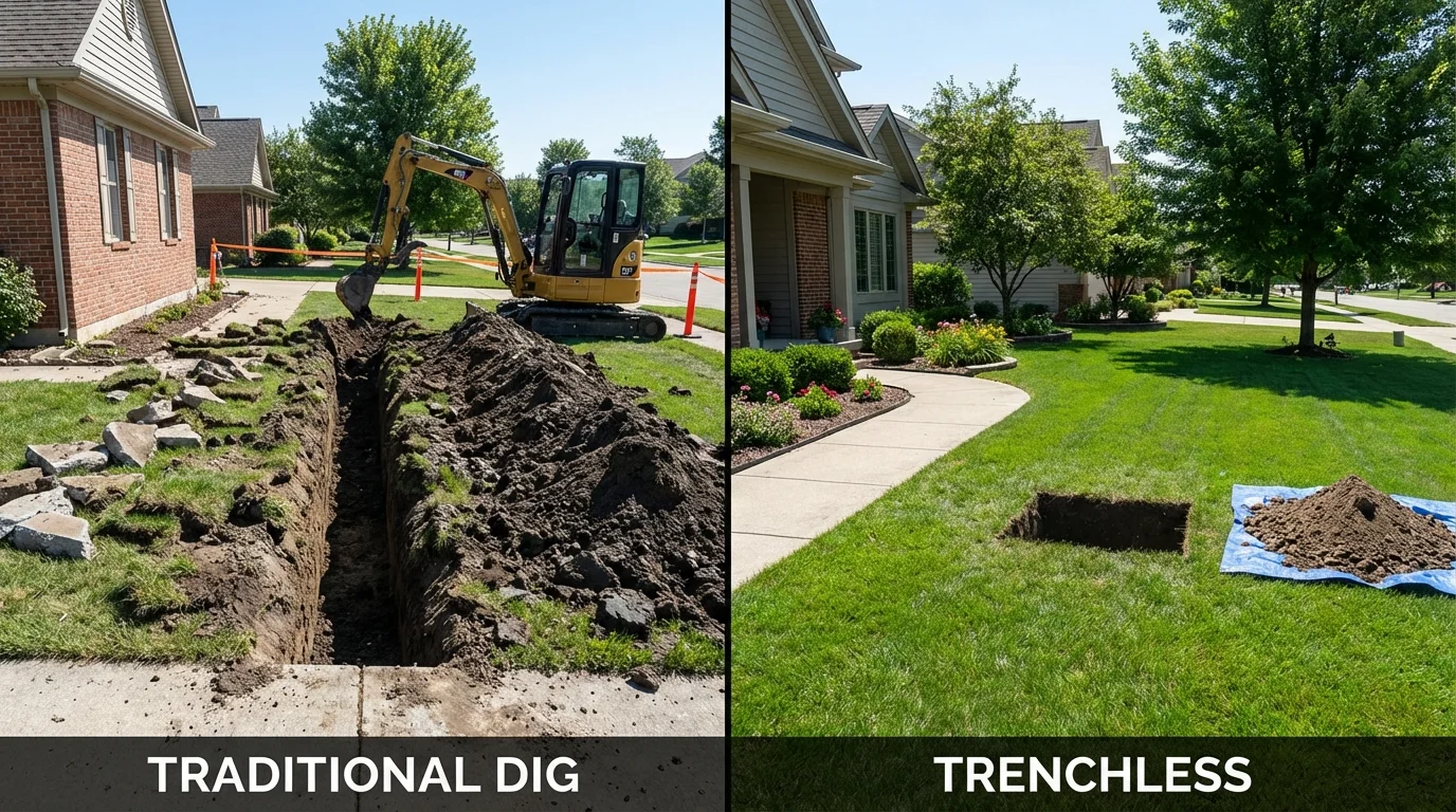 Trenchless sewer repair with minimal yard damage versus traditional excavation in Fredericksburg, PA